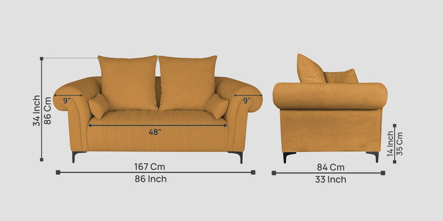 Rocar Fabric 2 Seater Sofa In Lime Yellow Colour - Febonic Living