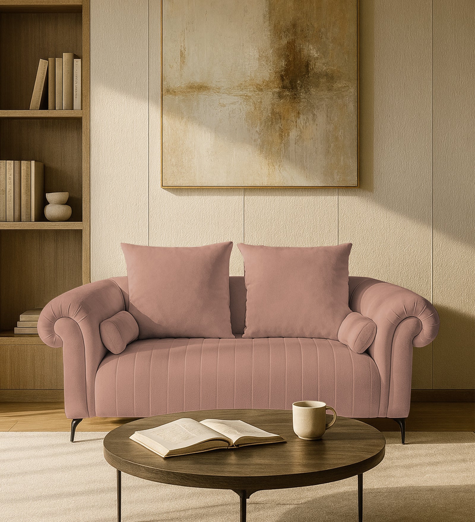 Rocar Fabric 2 Seater Sofa In Maple Pink Colour