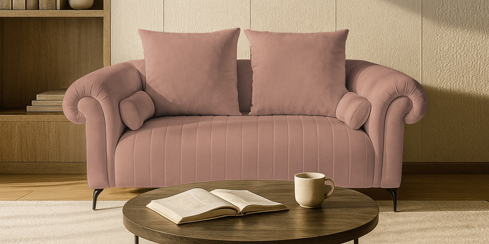 Rocar Fabric 2 Seater Sofa In Maple Pink Colour