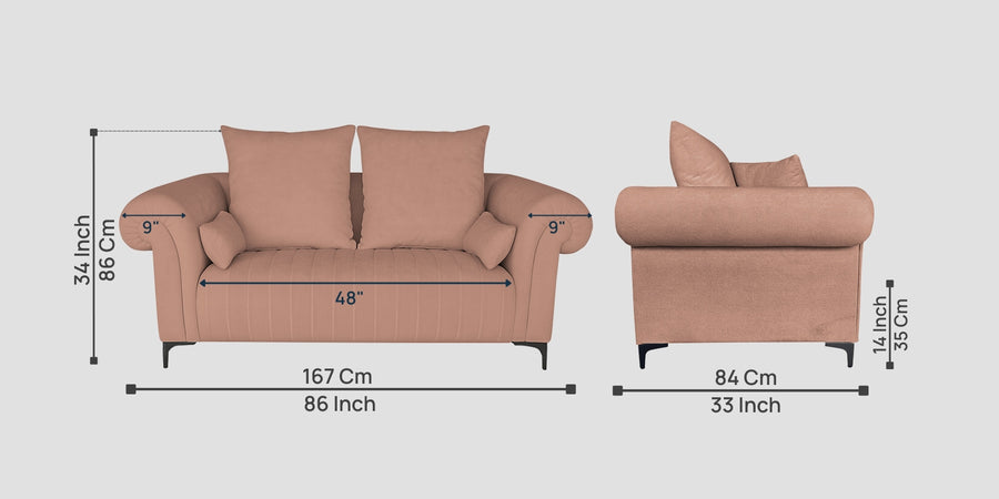 Rocar Fabric 2 Seater Sofa In Maple Pink Colour - Febonic Living