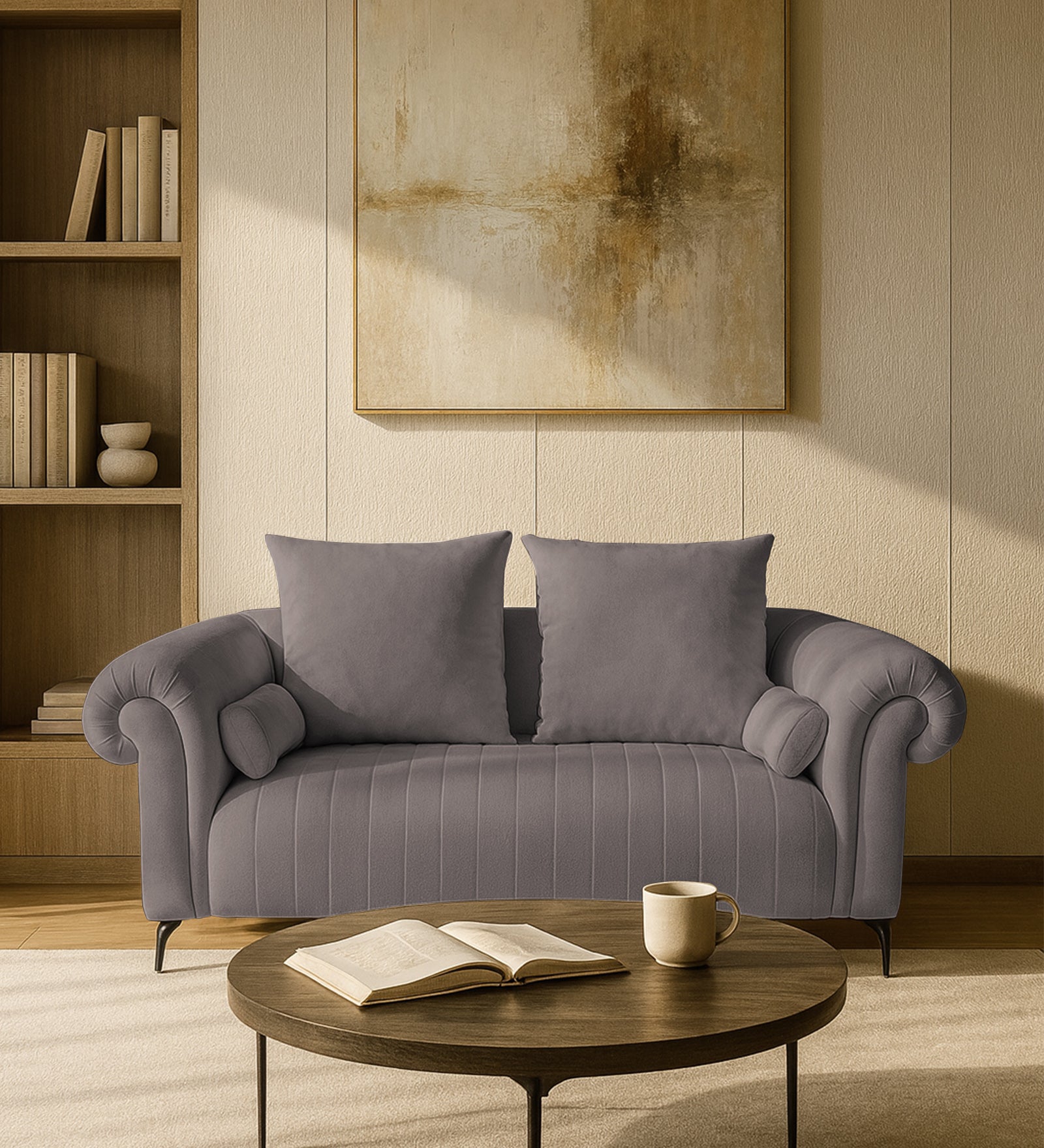 Rocar Fabric 2 Seater Sofa In Silk Grey Colour