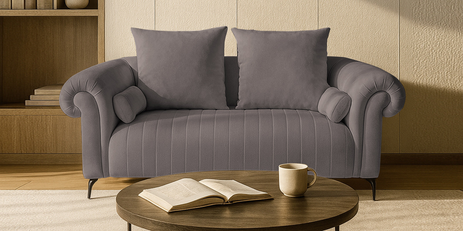 Rocar Fabric 2 Seater Sofa In Silk Grey Colour