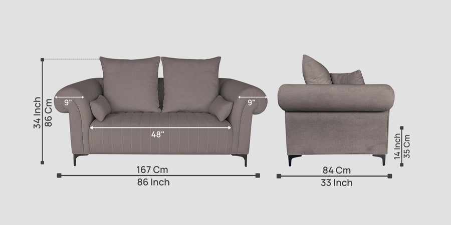 Rocar Fabric 2 Seater Sofa In Silk Grey Colour - Febonic Living