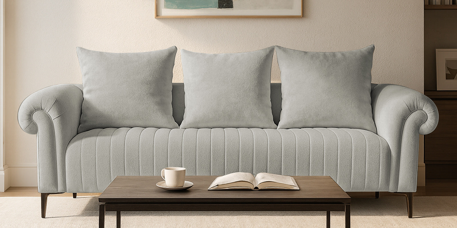 Rocar Fabric 3 Seater Sofa In Bone Beige Colour