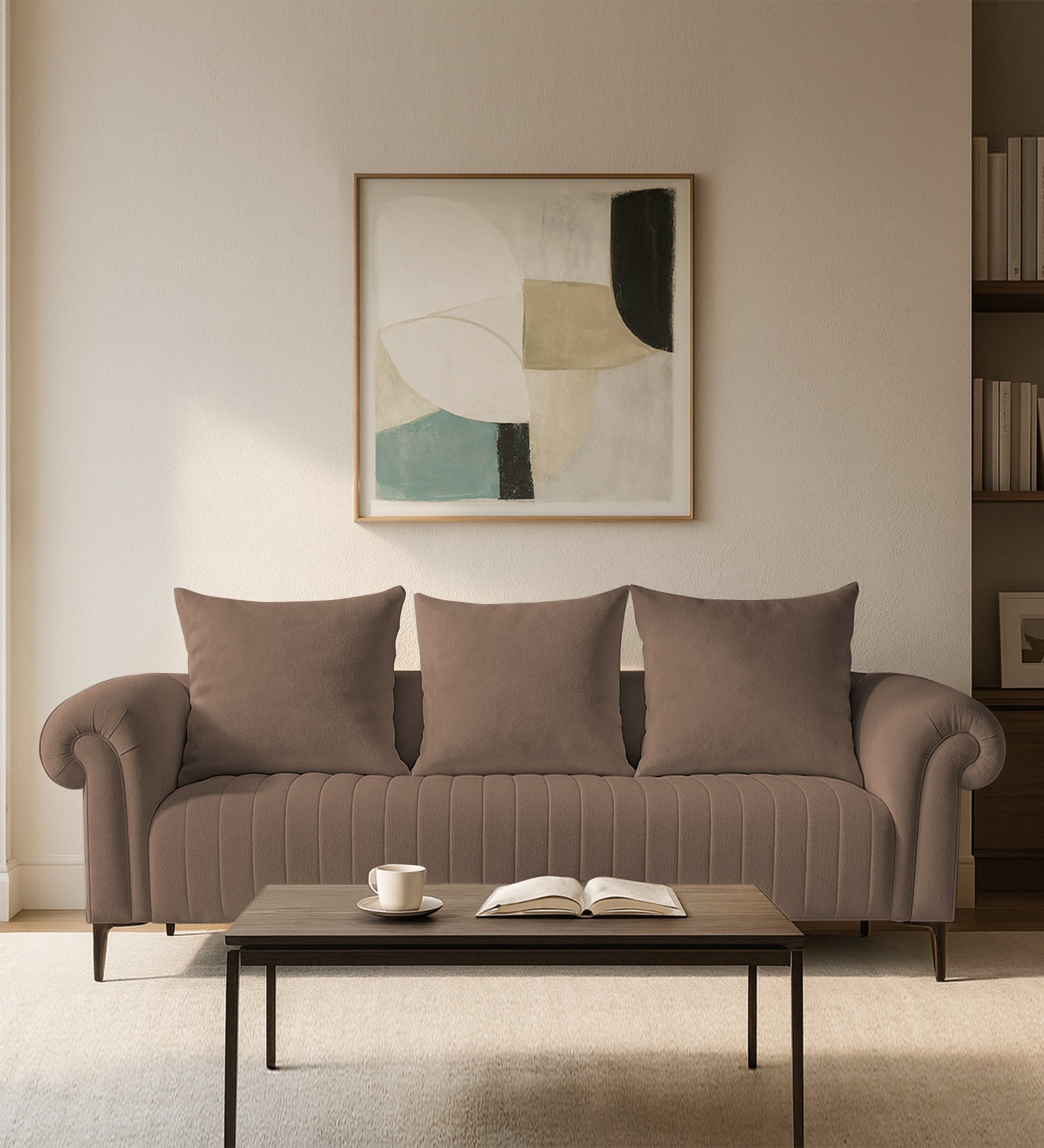 Rocar Fabric 3 Seater Sofa In Earthy Beige Colour