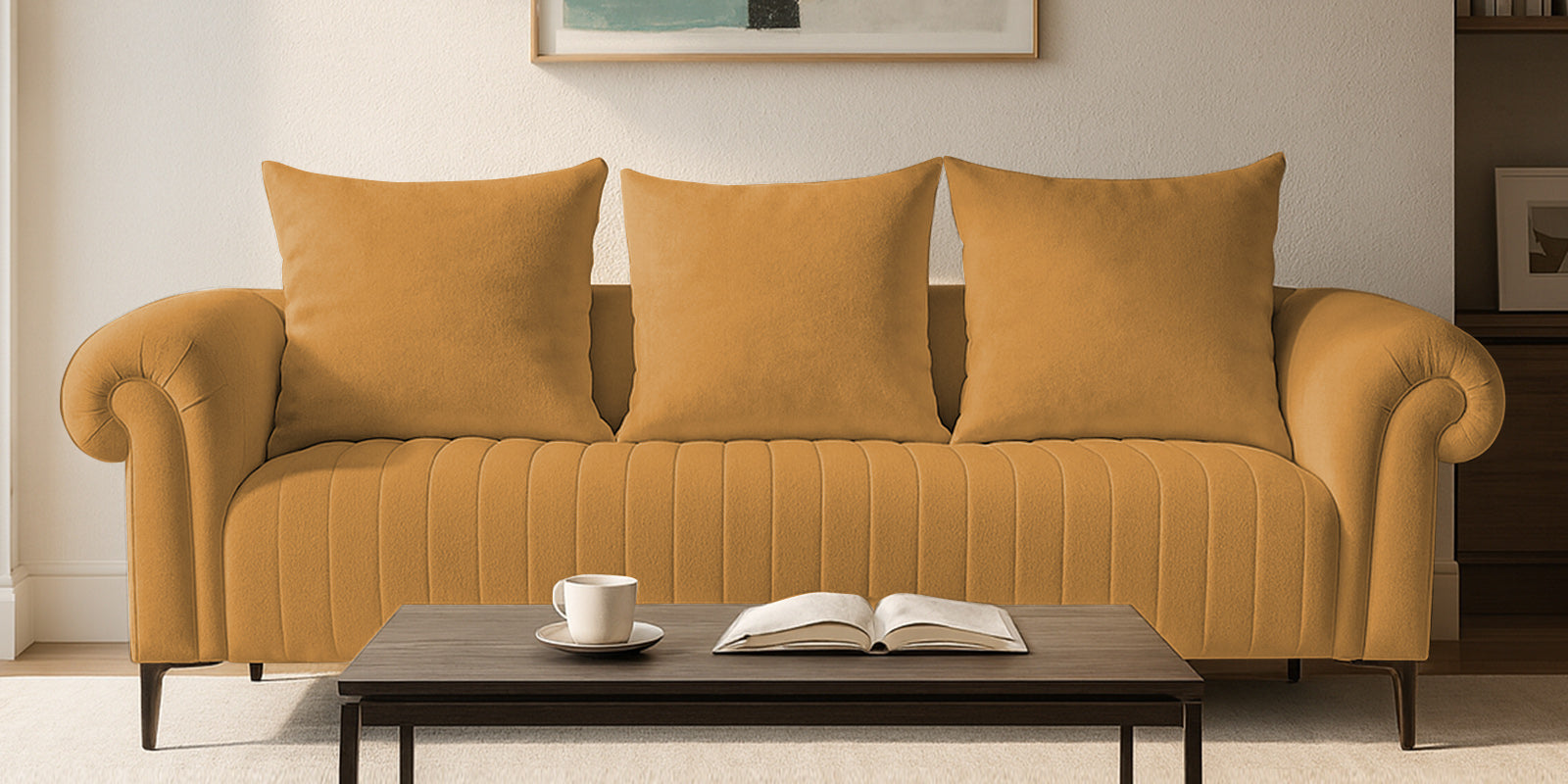 Rocar Fabric 3 Seater Sofa In Lime Yellow Colour