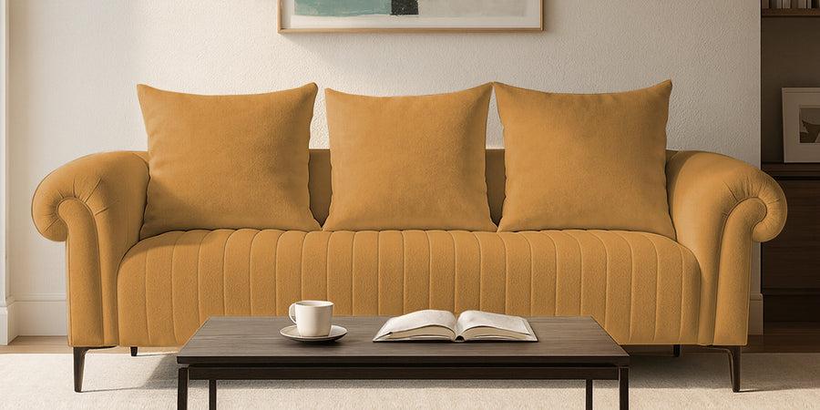 Rocar Fabric 3 Seater Sofa In Lime Yellow Colour - Febonic Living
