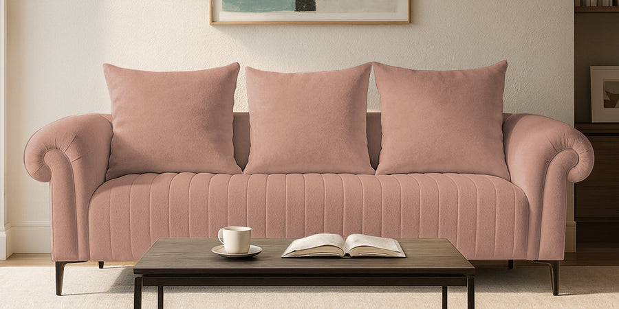 Rocar Fabric 3 Seater Sofa In Maple Pink Colour - Febonic Living