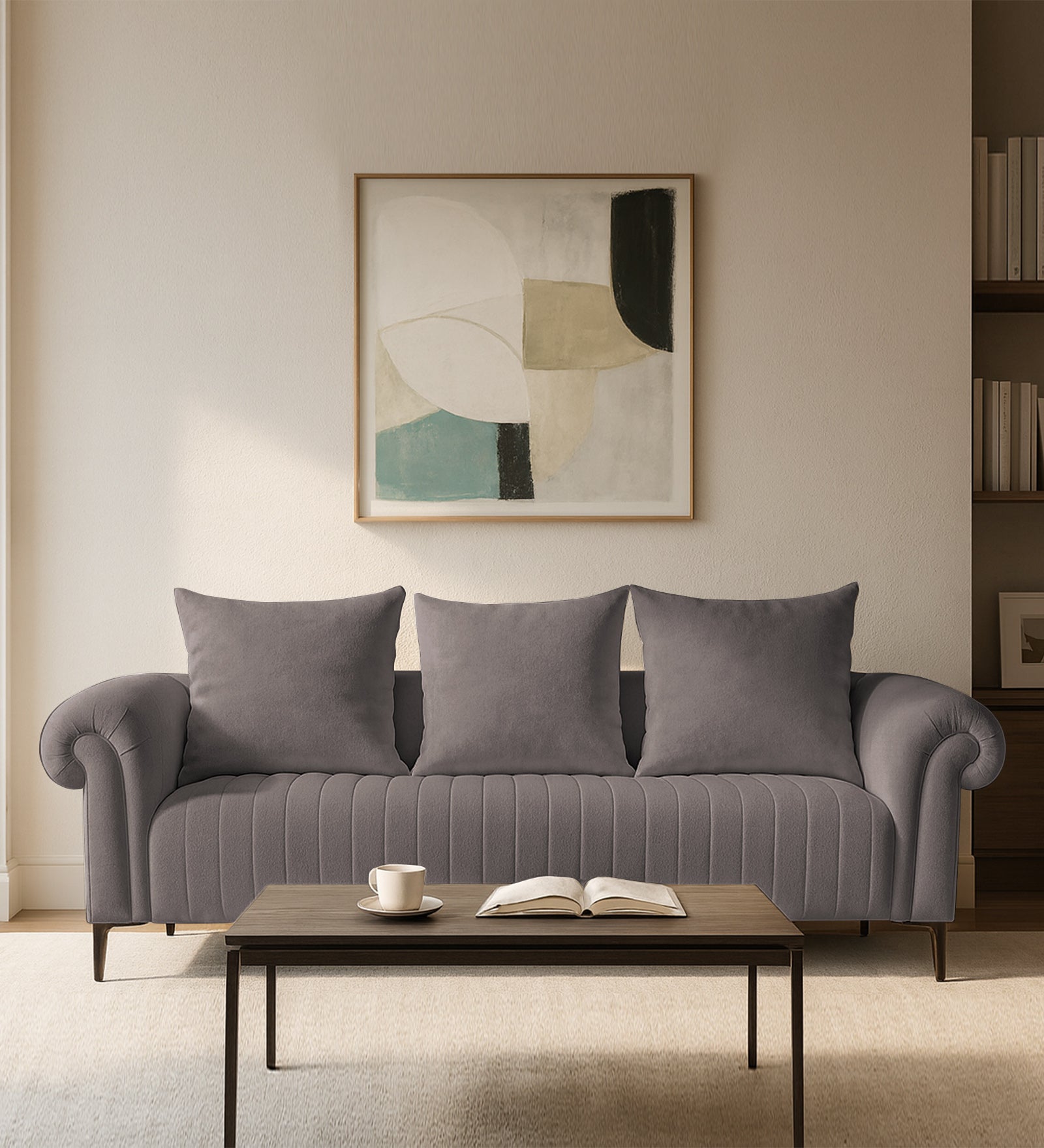 Rocar Fabric 3 Seater Sofa In Silk Grey Colour