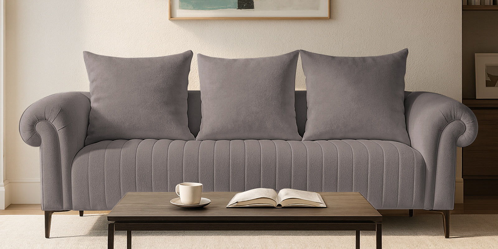 Rocar Fabric 3 Seater Sofa In Silk Grey Colour