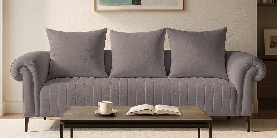 Rocar Fabric 3 Seater Sofa In Silk Grey Colour - Febonic Living