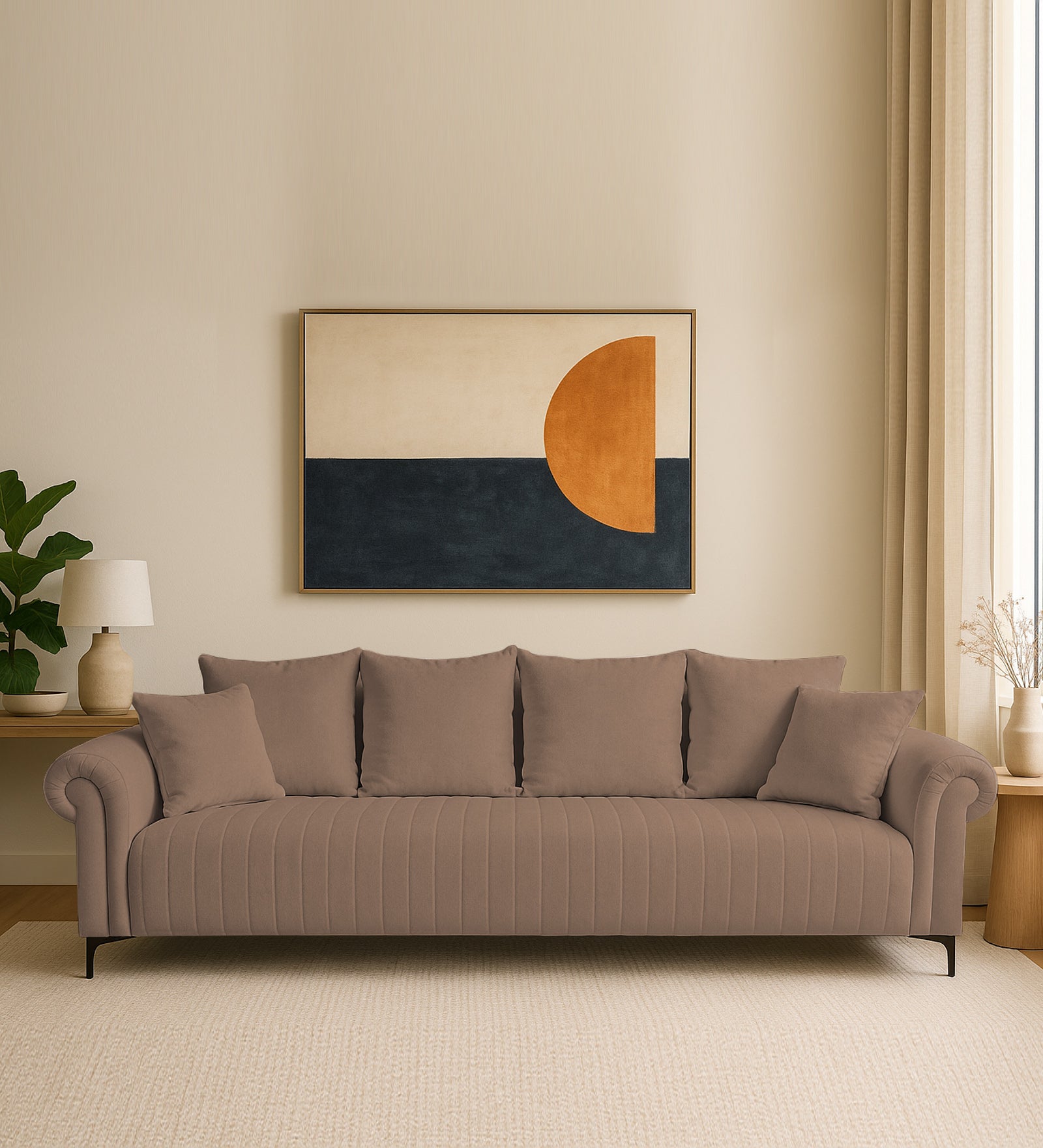 Rocar Fabric 4 Seater Sofa In Earthy Beige Colour