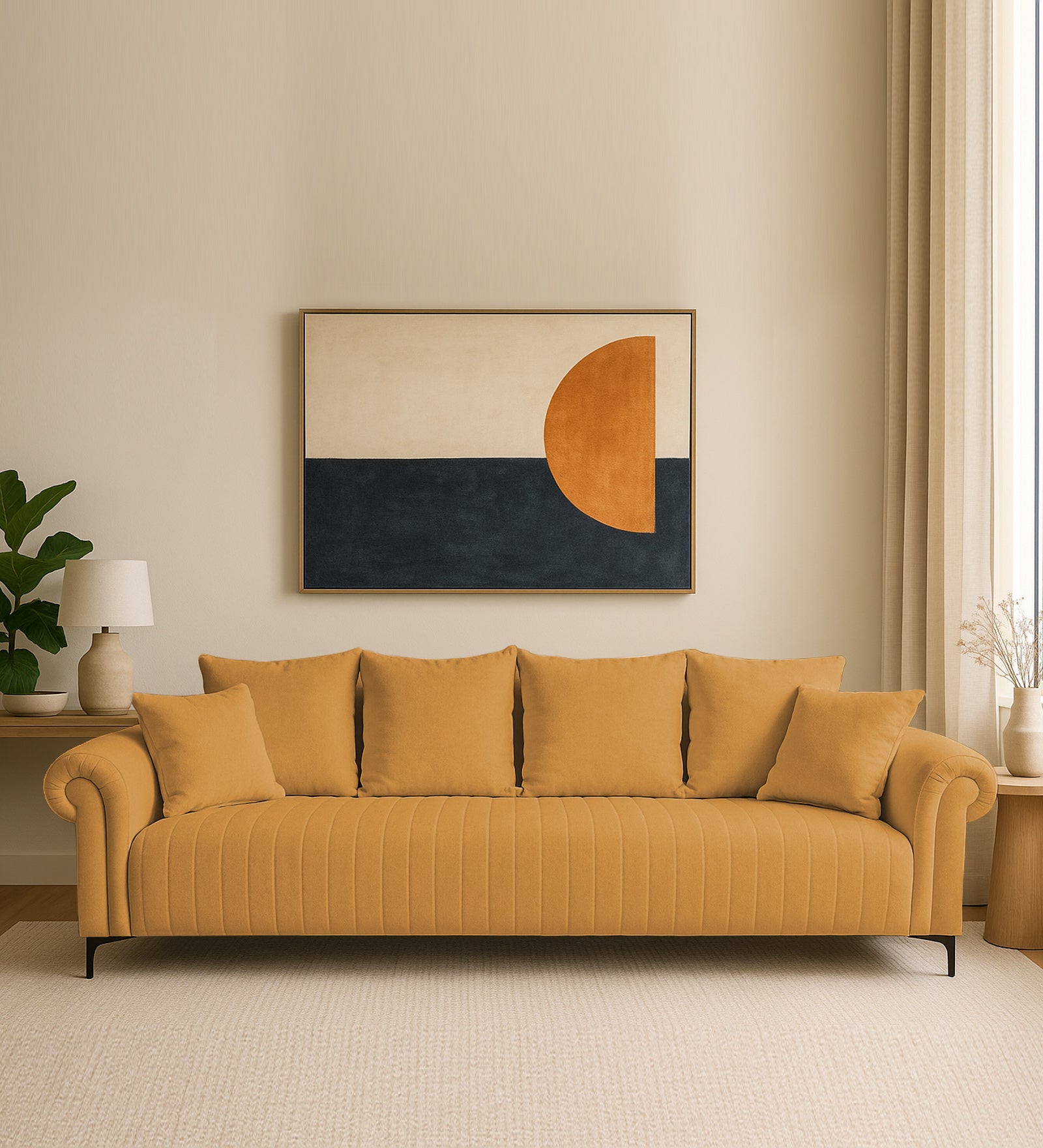 Rocar Fabric 4 Seater Sofa In Lime Yellow Colour