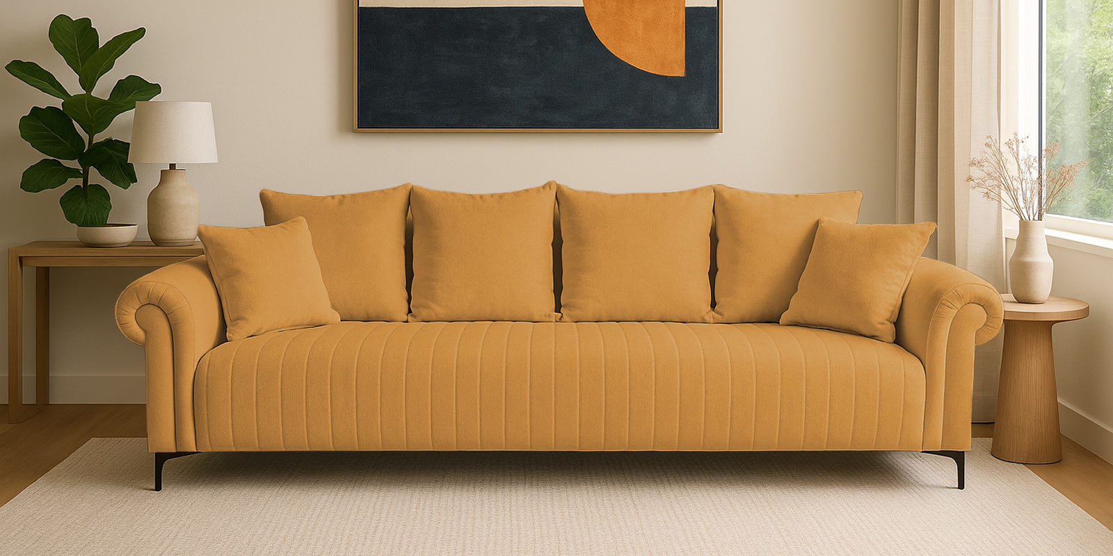 Rocar Fabric 4 Seater Sofa In Lime Yellow Colour