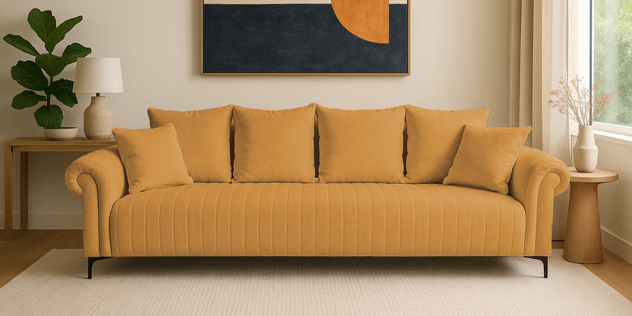 Rocar Fabric 4 Seater Sofa In Lime Yellow Colour - Febonic Living
