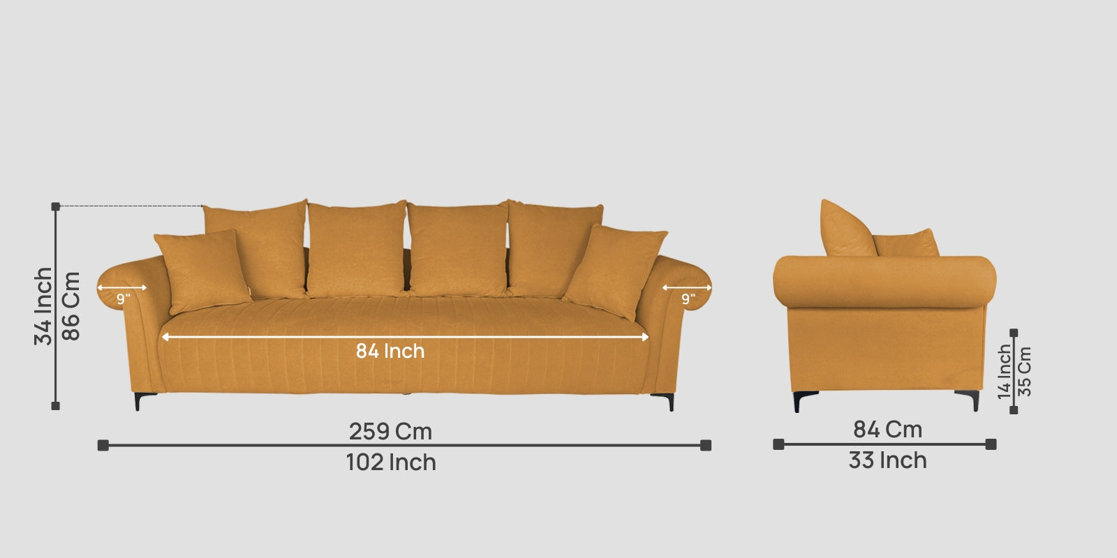 Rocar Fabric 4 Seater Sofa In Lime Yellow Colour