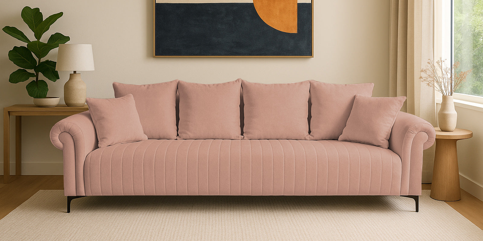 Rocar Fabric 4 Seater Sofa In Maple Pink Colour