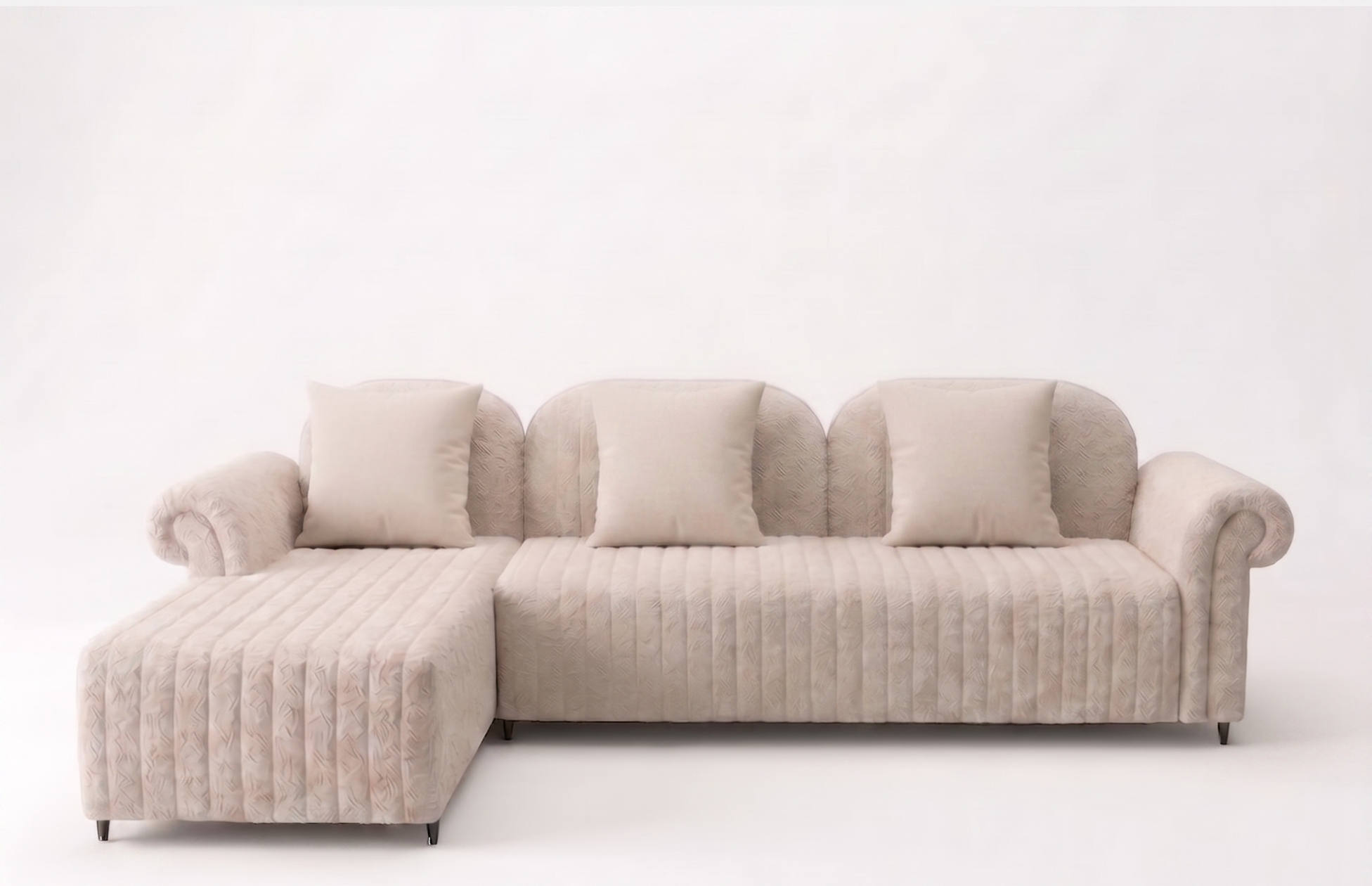 Rocar RHS (2+Lounger) Fabric Sectional Sofa  - Shell White