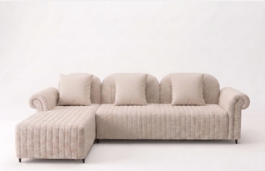 Rocar RHS (2+Lounger) Fabric Sectional Sofa  - Shell White