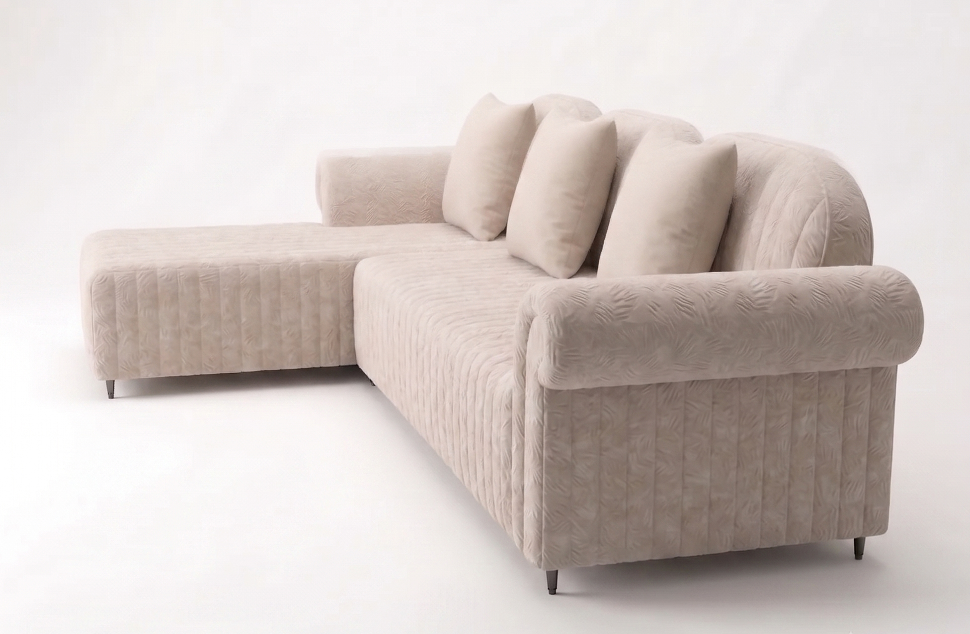 Rocar RHS (2+Lounger) Fabric Sectional Sofa  - Shell White