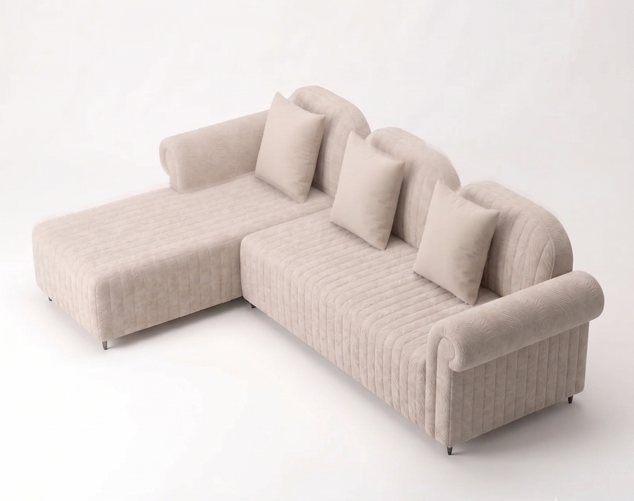 Rocar RHS (2+Lounger) Fabric Sectional Sofa  - Shell White