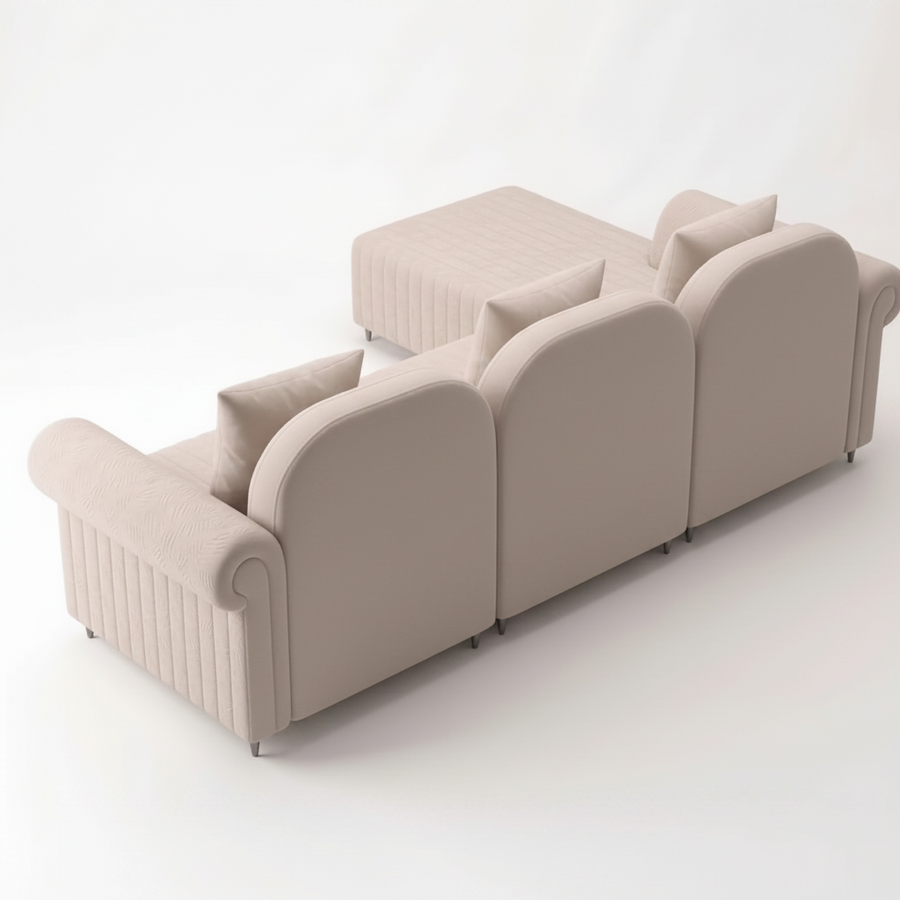 Rocar RHS (2+Lounger) Fabric Sectional Sofa  - Shell White