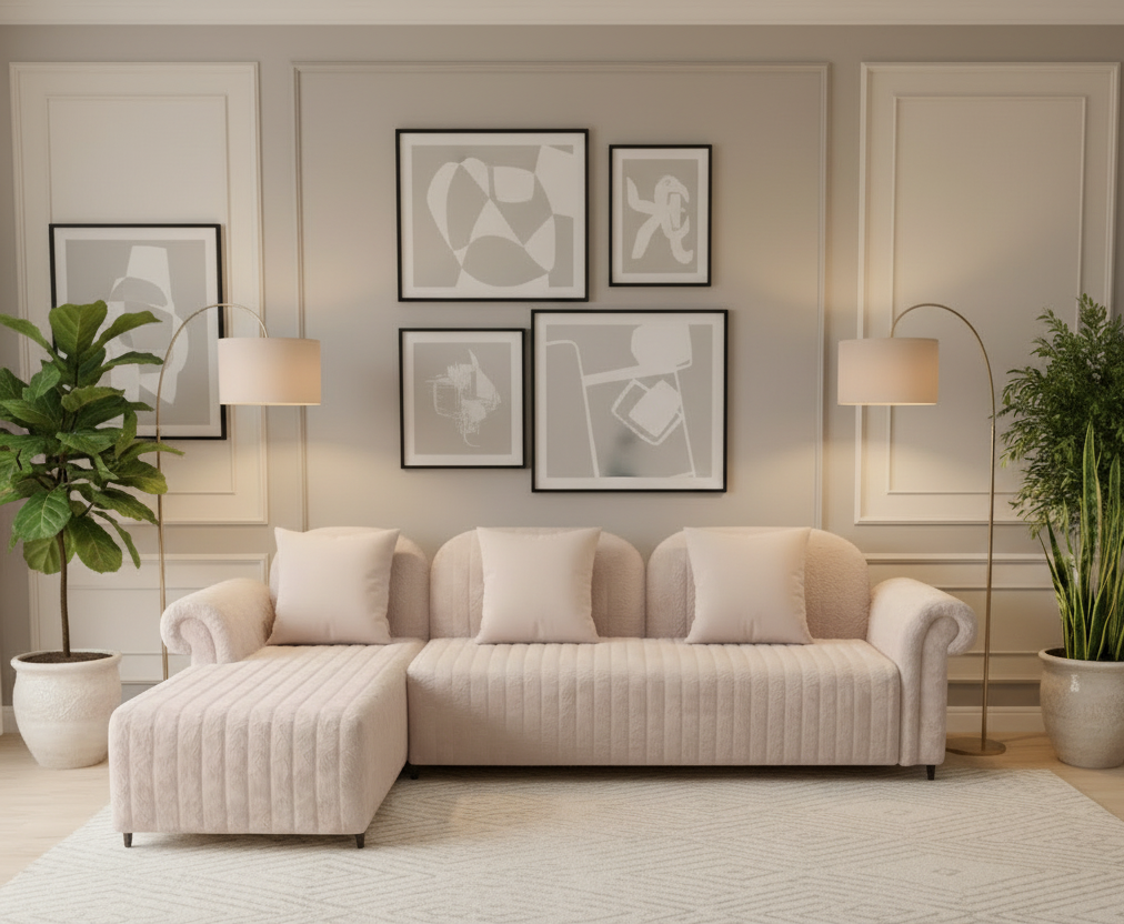 Rocar RHS (2+Lounger) Fabric Sectional Sofa  - Shell White