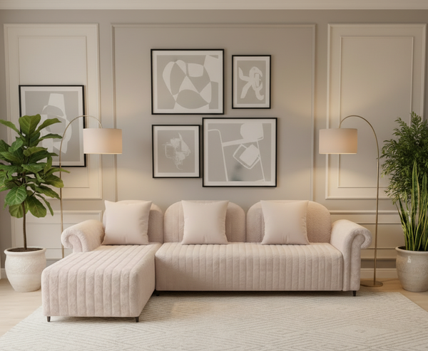 Rocar RHS (2+Lounger) Fabric Sectional Sofa  - Shell White