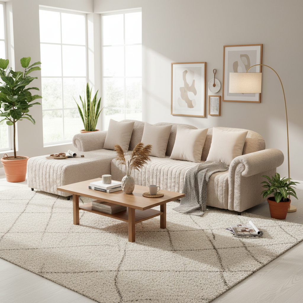 Rocar RHS (3+Lounger) Fabric Sectional Sofa  - Shell White