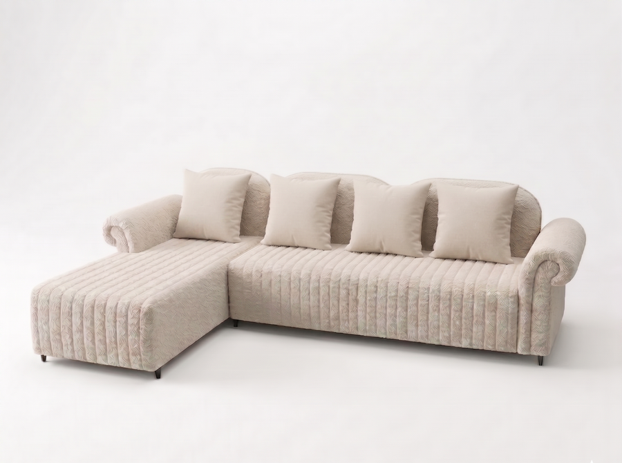 Rocar RHS (3+Lounger) Fabric Sectional Sofa  - Shell White