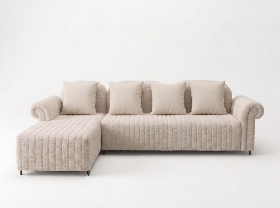Rocar RHS (3+Lounger) Fabric Sectional Sofa  - Shell White