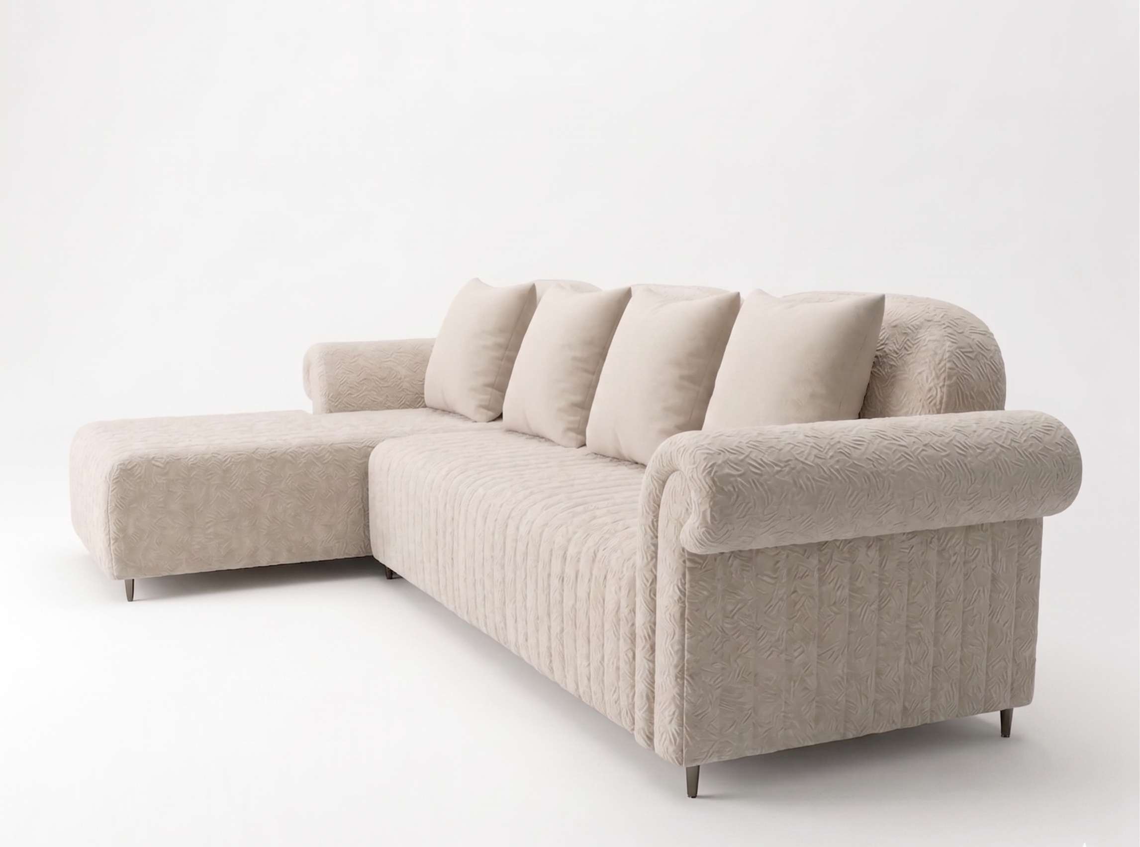 Rocar RHS (3+Lounger) Fabric Sectional Sofa  - Shell White