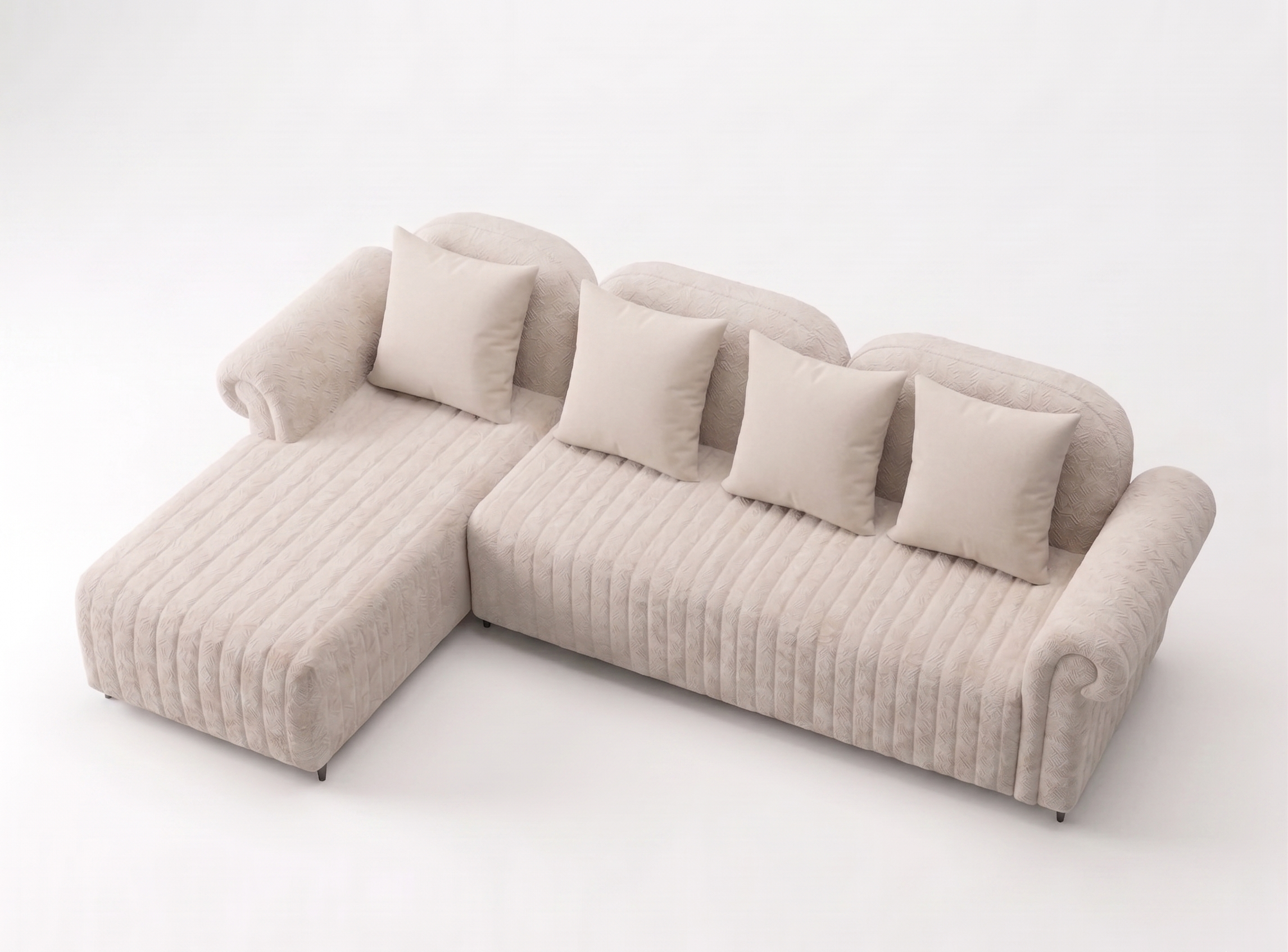 Rocar RHS (3+Lounger) Fabric Sectional Sofa  - Shell White