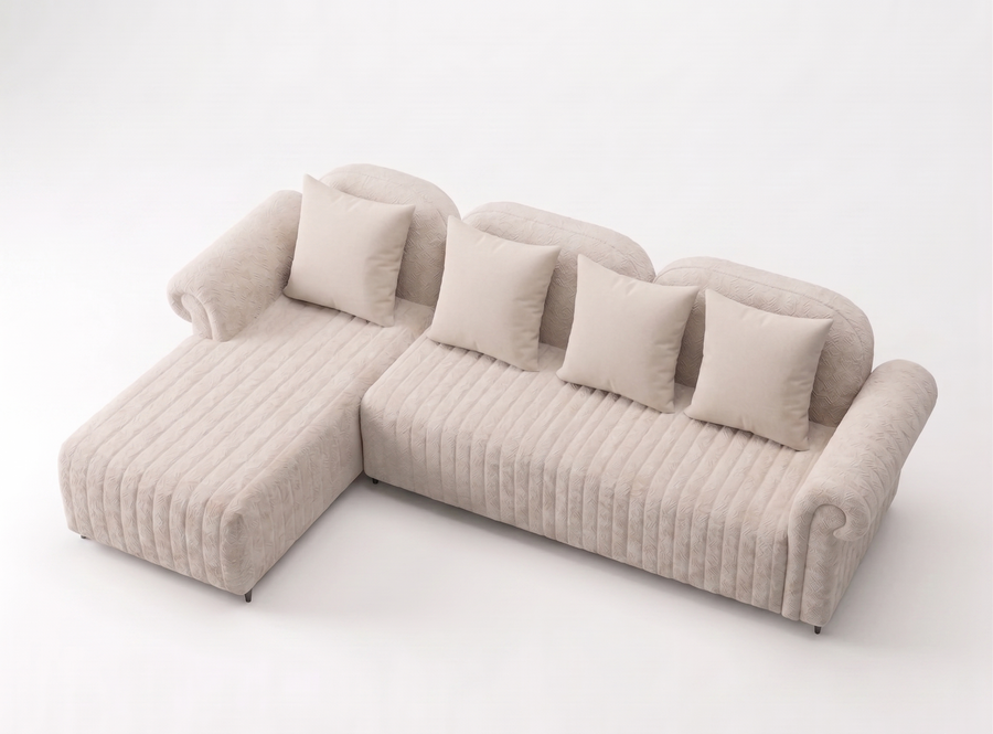 Rocar RHS (3+Lounger) Fabric Sectional Sofa  - Shell White