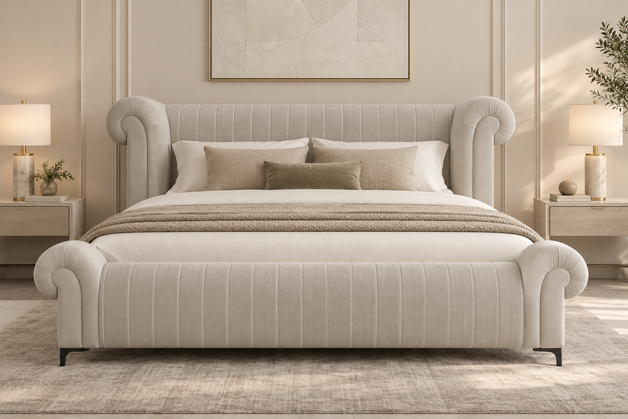 Rocar Upholstered King Size Bed - Bone Beige