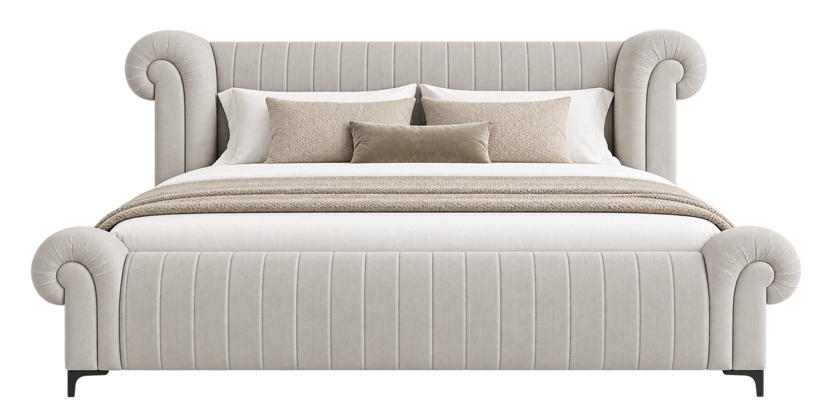 Rocar Upholstered King Size Bed - Bone Beige