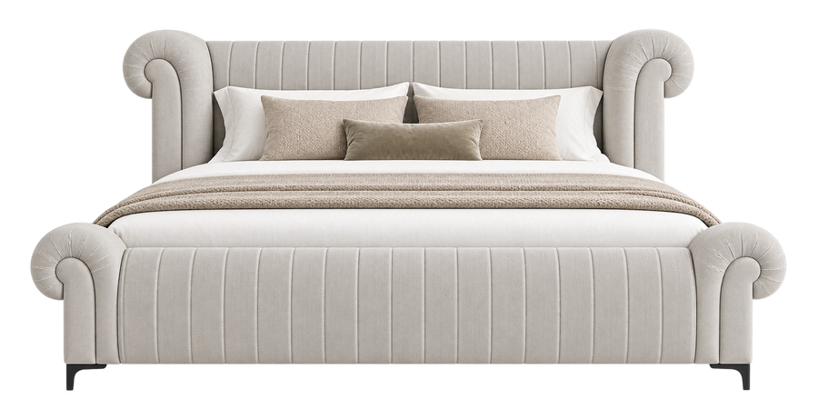 Rocar Upholstered King Size Bed - Bone Beige