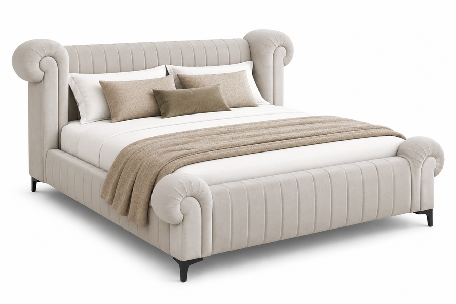 Rocar Upholstered King Size Bed - Bone Beige