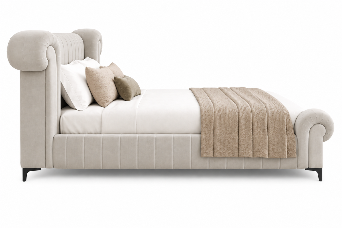 Rocar Upholstered King Size Bed - Bone Beige