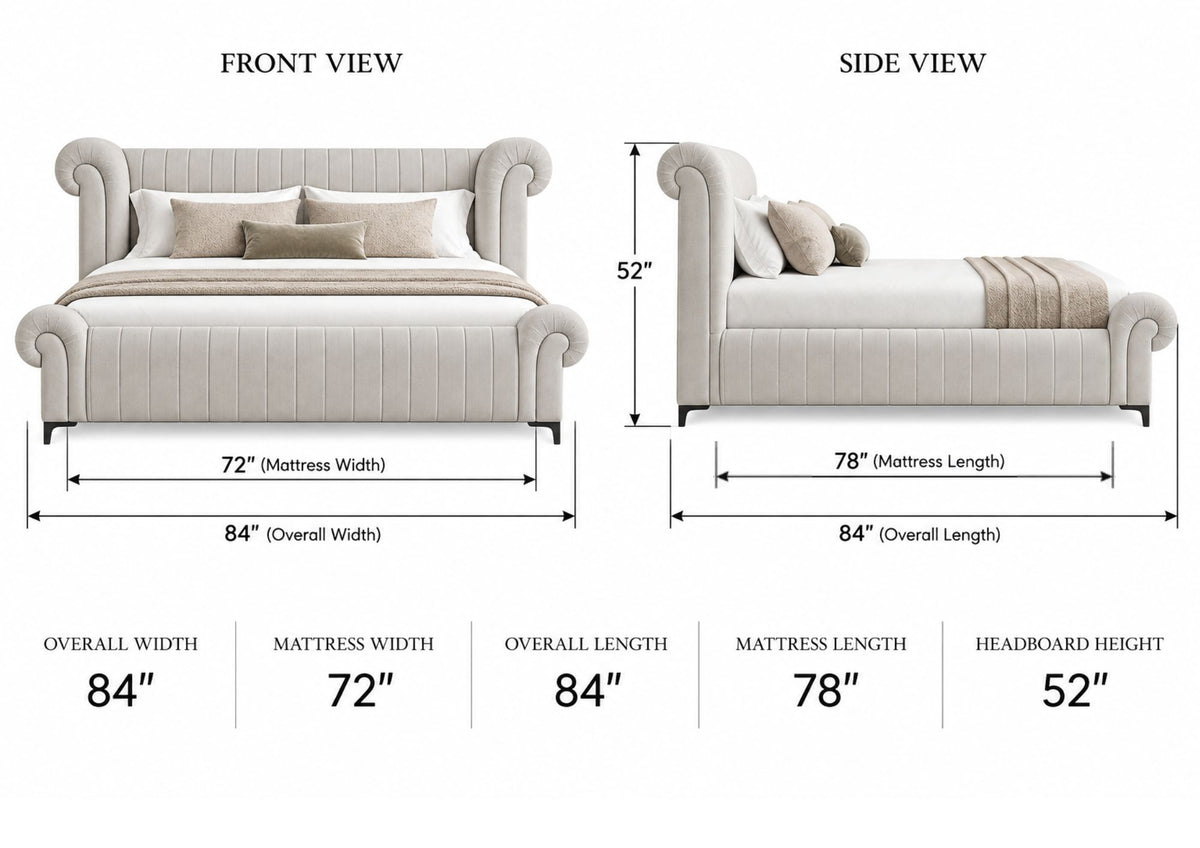 Rocar Upholstered King Size Bed - Bone Beige