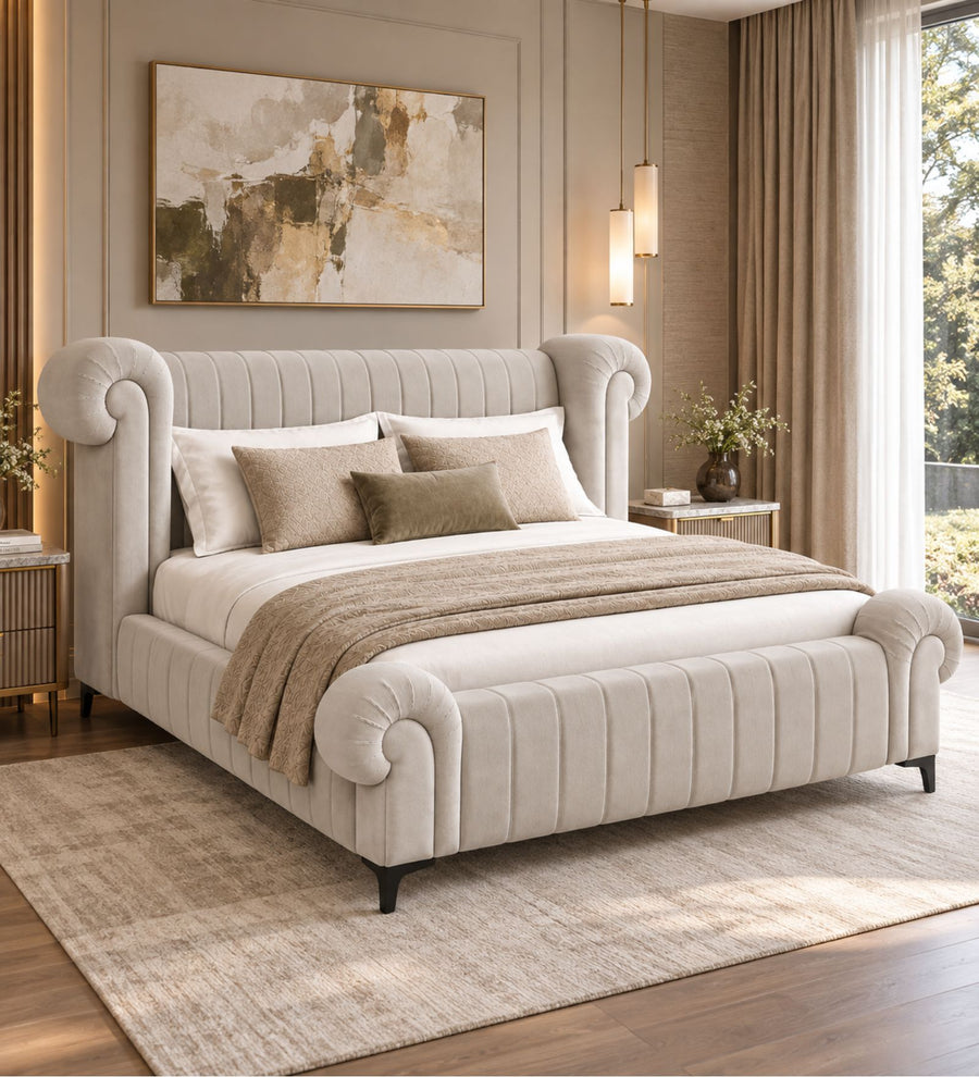 Rocar Upholstered King Size Bed - Bone Beige