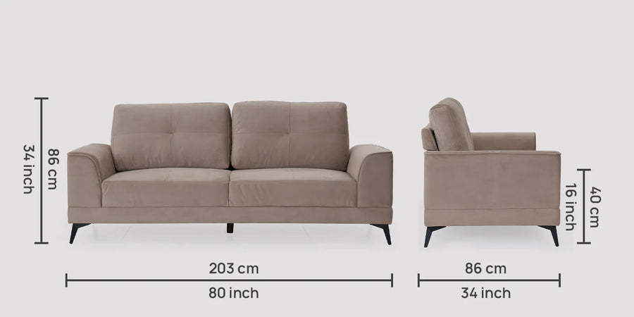 Roha Velvet 3 Seater Sofa In Mocha Mouse Colour - Febonic Living