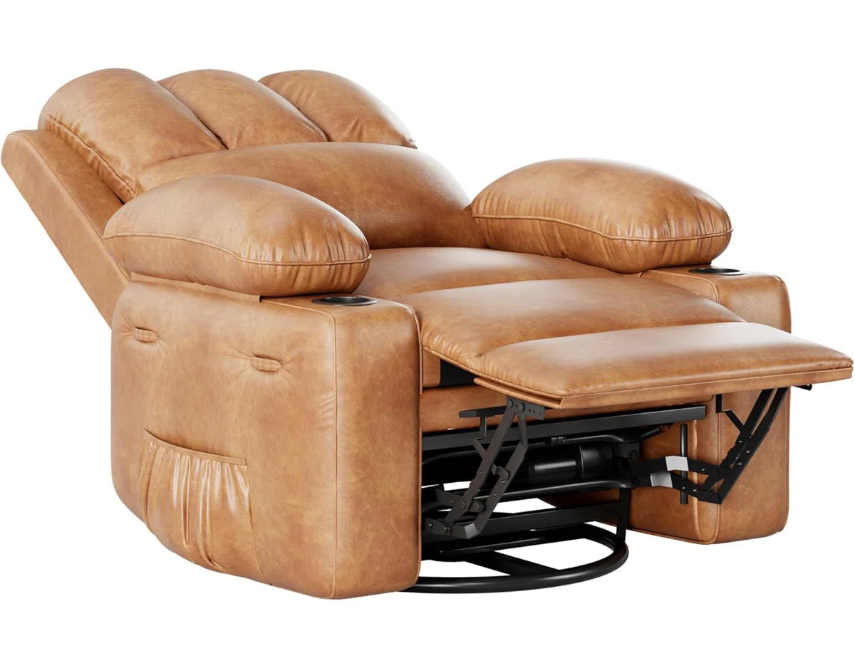 Rootra Leatherette 1 Seater Motorized Recliner In Cinnamon Brown Colour - Reclined View by Febonic Living