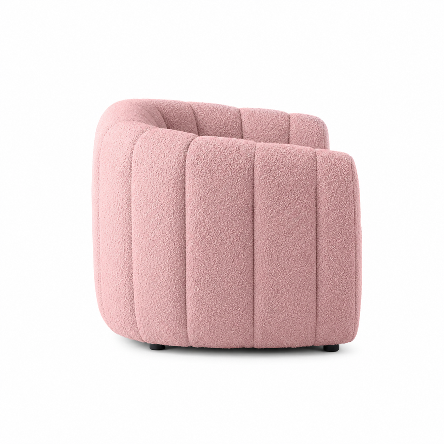 Roselle Curva Bouclé 3 Seater Sofa - Blush Pink - Side View 1 by Febonic Living