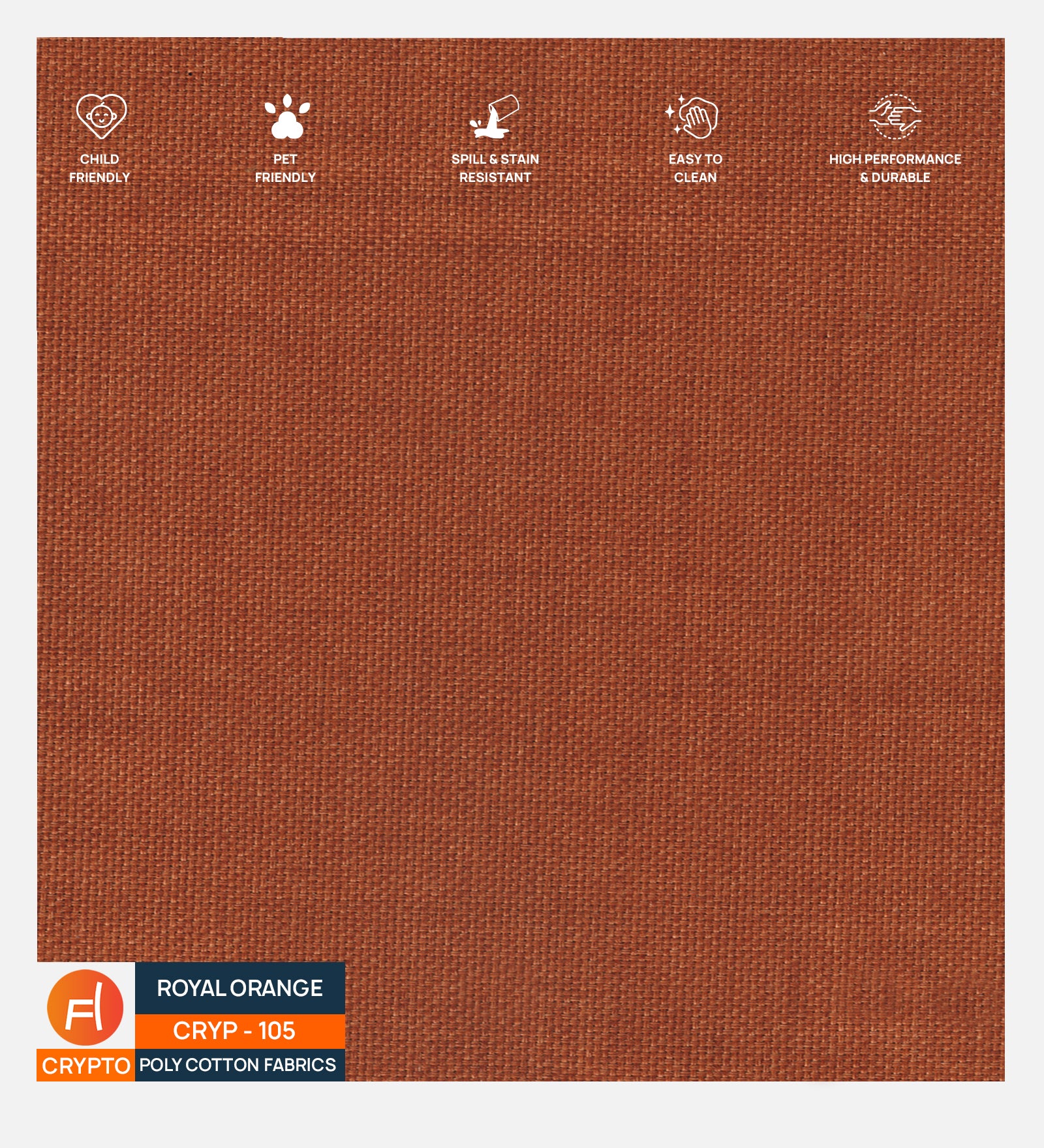 Crypto Poly Cotton Fabric in Royal Orange Colour