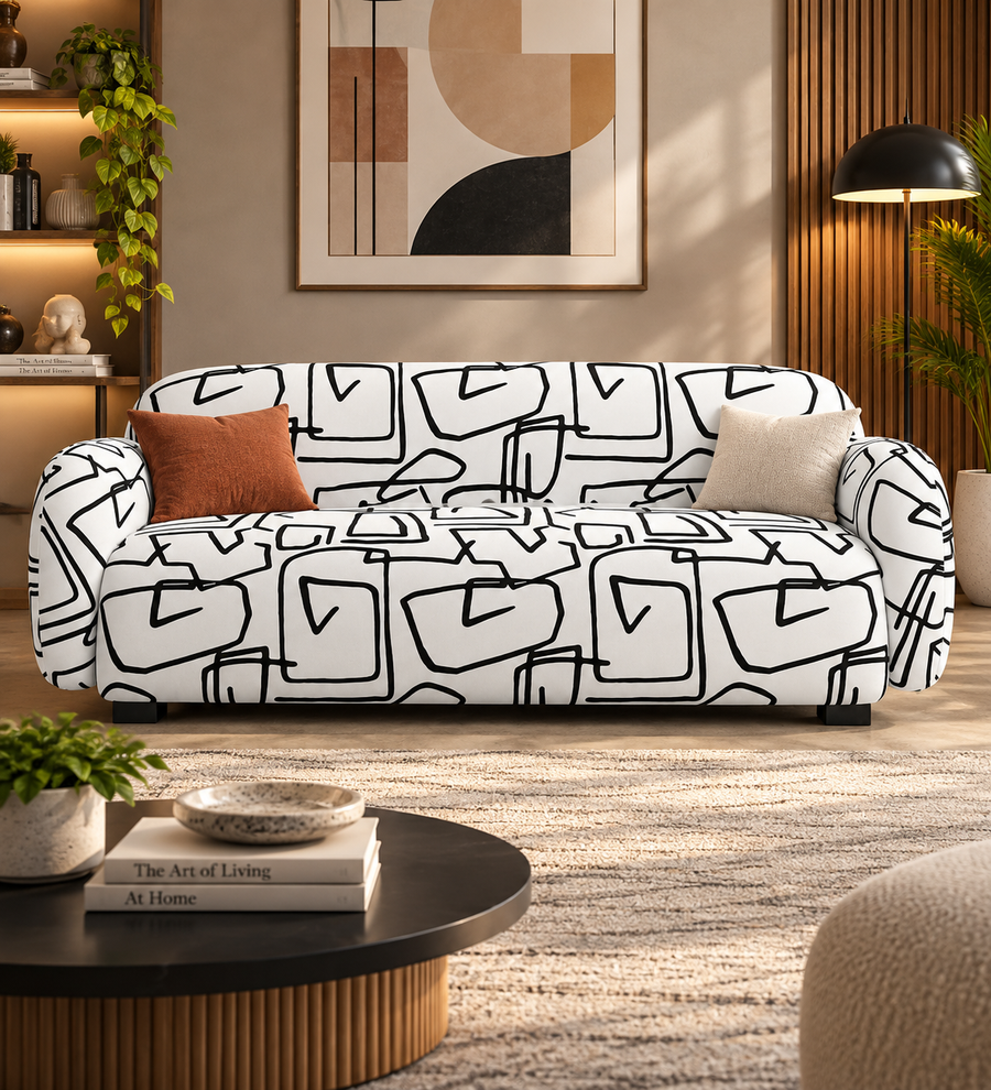Royale Abstract Linear 3 Seater Sofa In White Colour