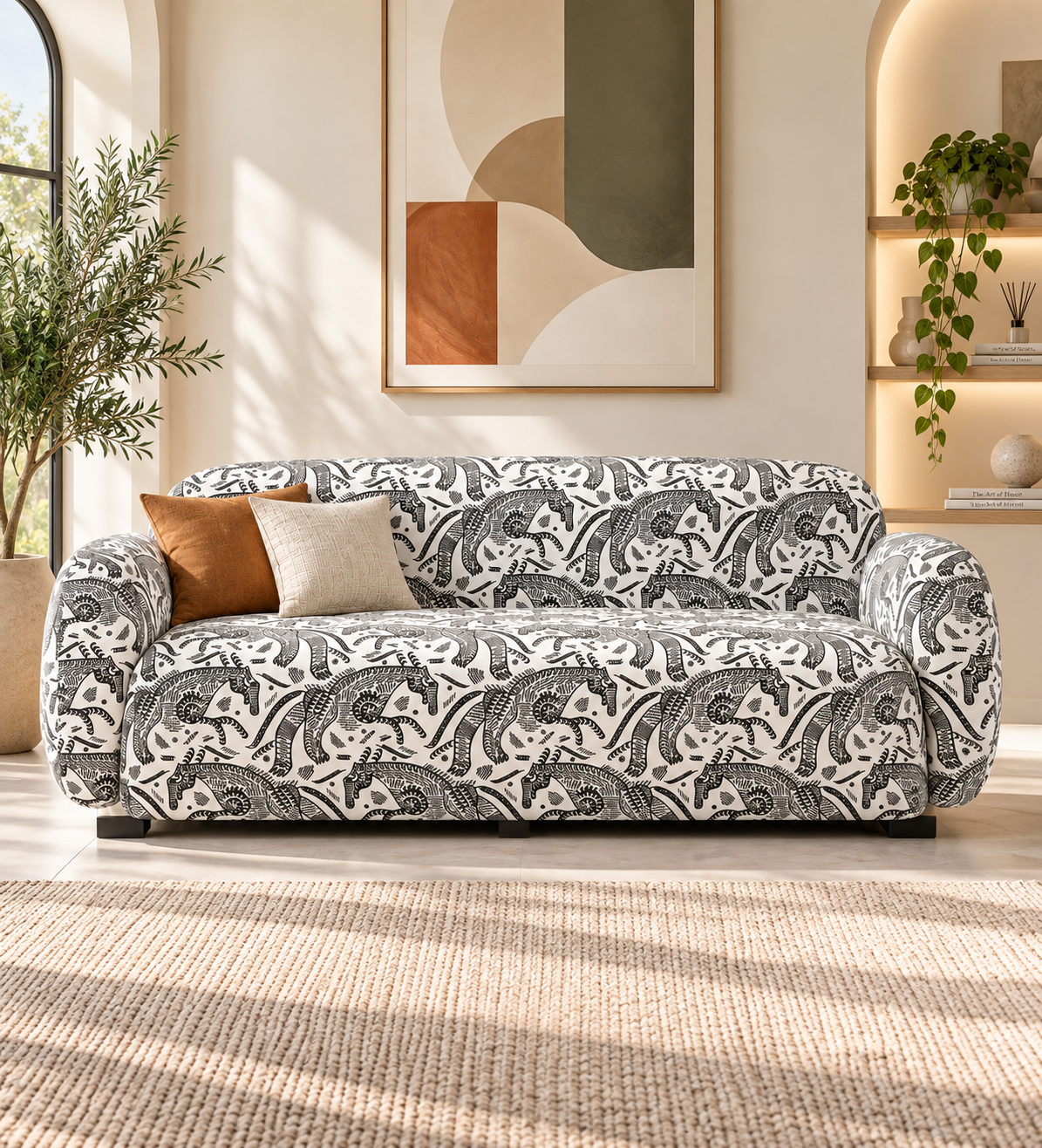 Royale Safari Sketch 3 Seater Sofa In Black Colour