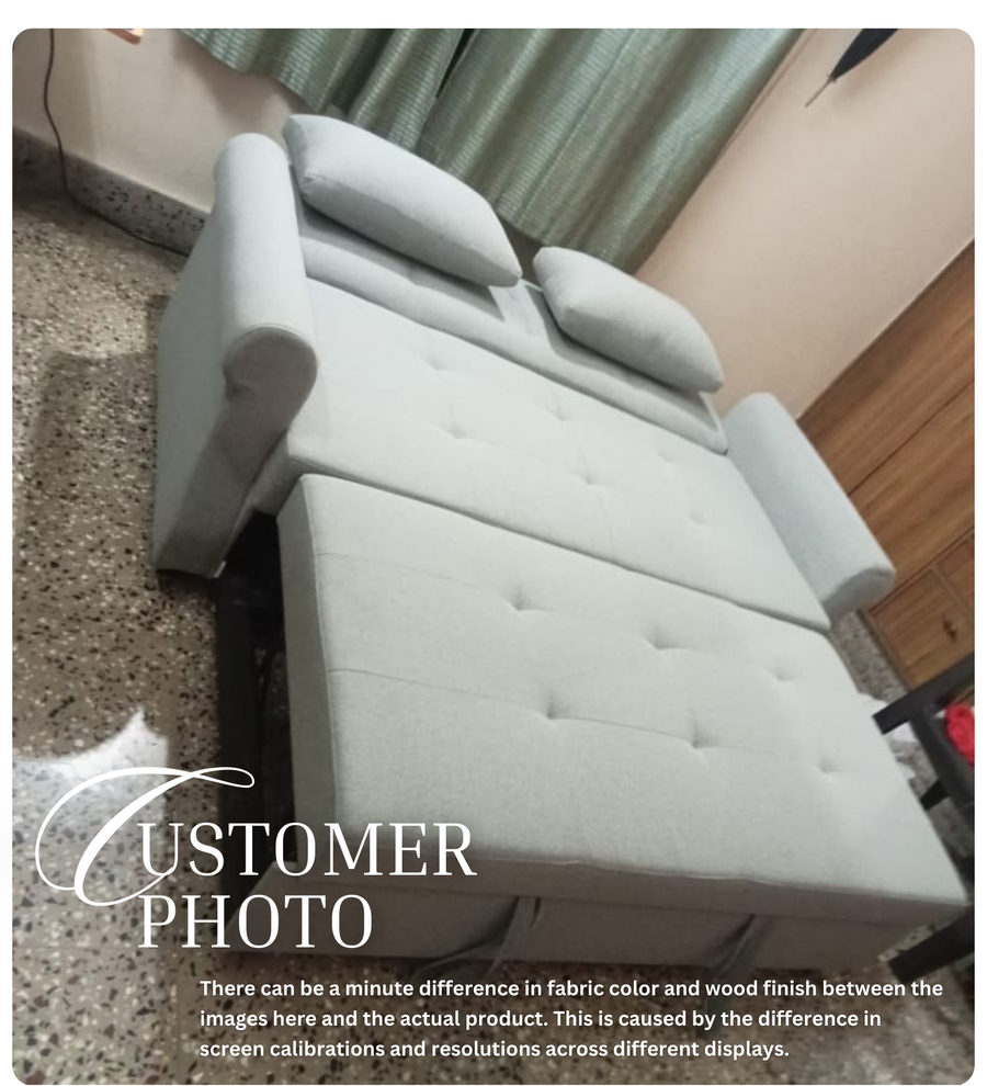 Sigma Fabric 3 Seater Pull Out Sofa Cum Bed In Ivory Cream Colour - Febonic Living