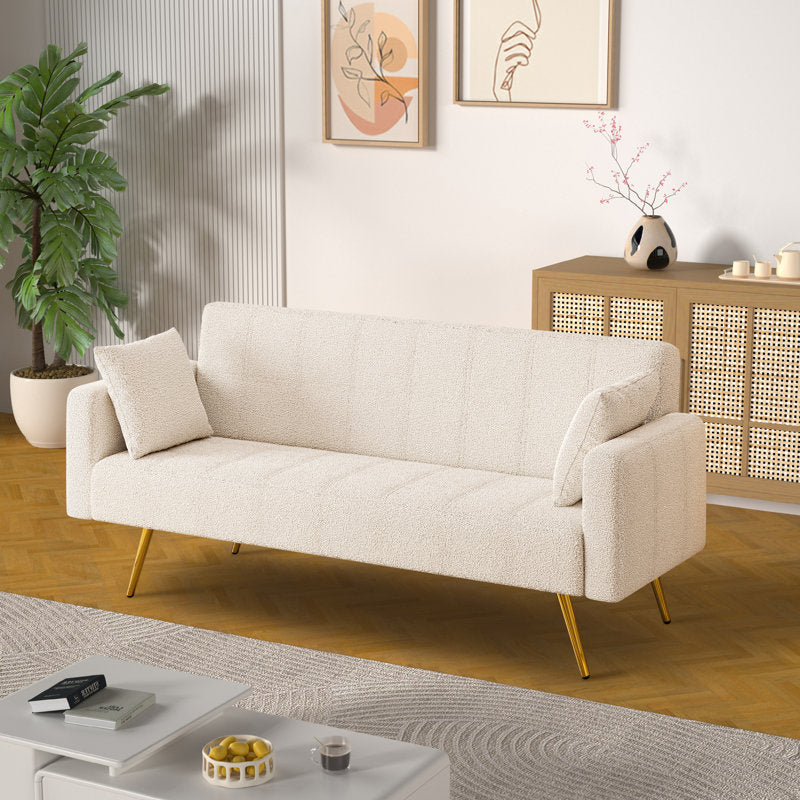 Arrow Boucle Fabric 3 Seater Convertible Sofa Cum Bed In Bright White Colour - Febonic Living