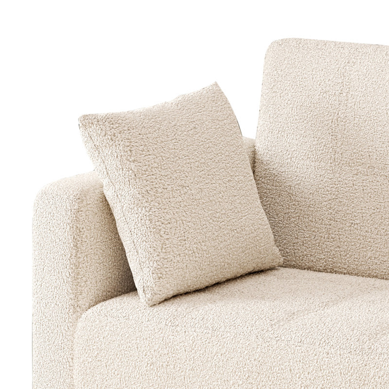 Arrow Boucle Fabric 3 Seater Convertible Sofa Cum Bed In Bright White Colour - Febonic Living